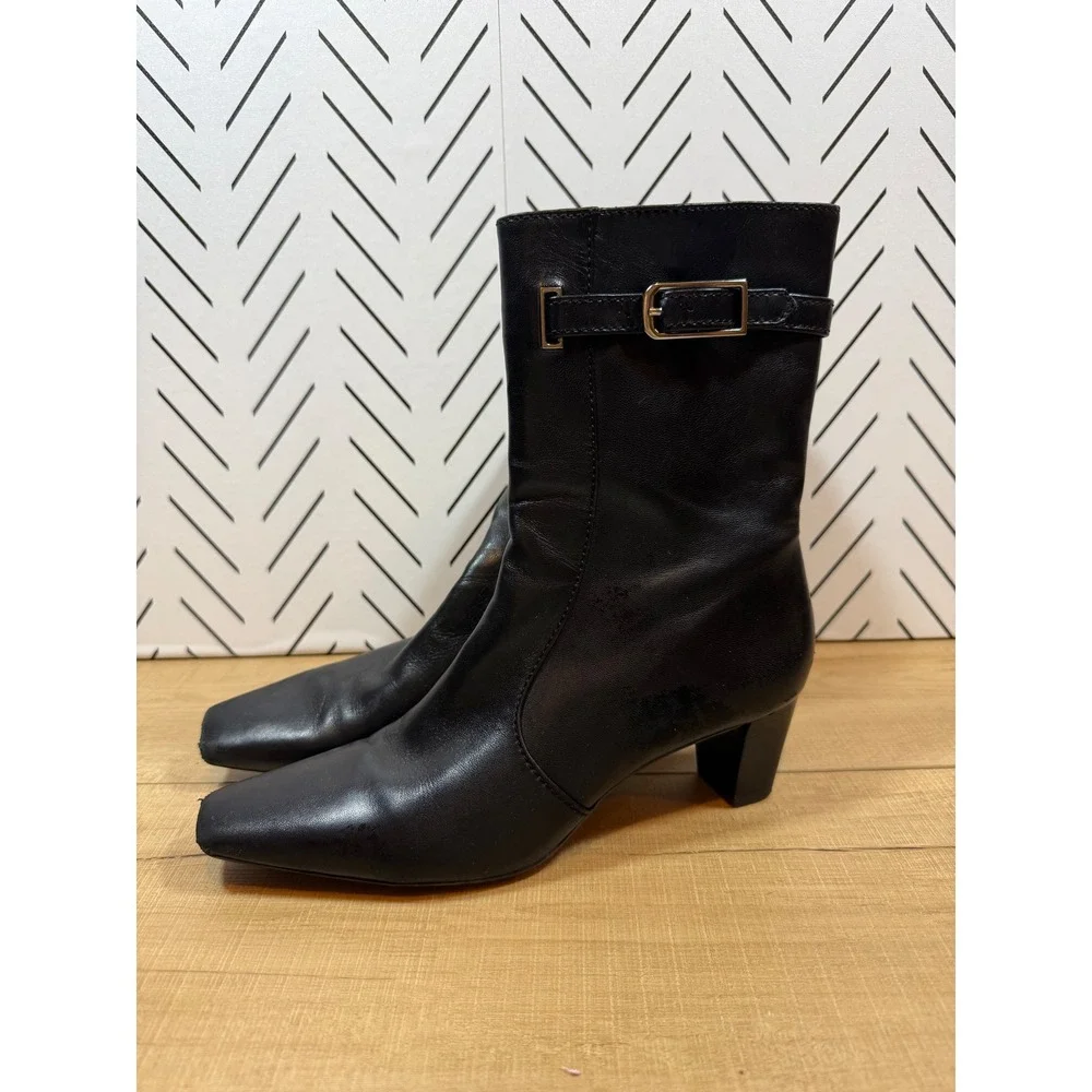 VTG Cole Haan Black Leather Tadi Square Toe Ankle Boots Women's Size 7.5‎ AA